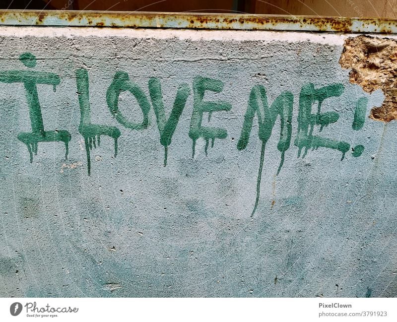 Graffiti- passend für die Selfie Generation Wand Stadt Schriftzeichen Fassade Street Art Love Liebe Kunst