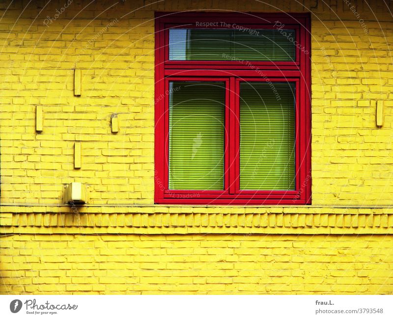 Aggressiv farbenfrohe Fassade Rot Gelb Grün Fenster Haus grell