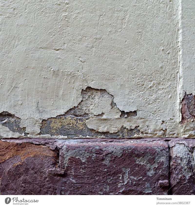 Leise rieselt der Putz Mauer Wand Sims alt abbröckeln Fassade Verfall Vergänglichkeit Menschenleer Außenaufnahme Gestalt Stein