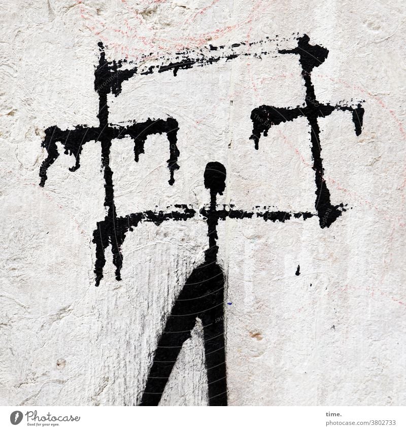 Kunst am Bau | Notenständer (headstrong version) grafitti mauer wand alt trashig schwarz farbe gepinselt fabrverlauf zeichnung gemälde