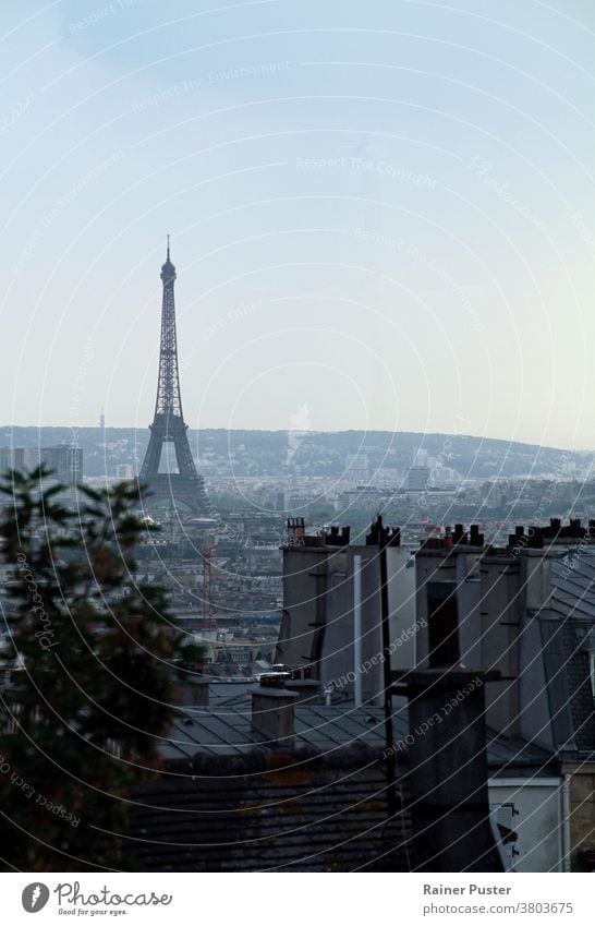 Blick über Paris mit dem Eiffelturm in den Morgenstunden Kapital Großstadt Stadtbild Konstruktion Kultur Tour d'Eiffel Europa berühmt Frankreich Französisch