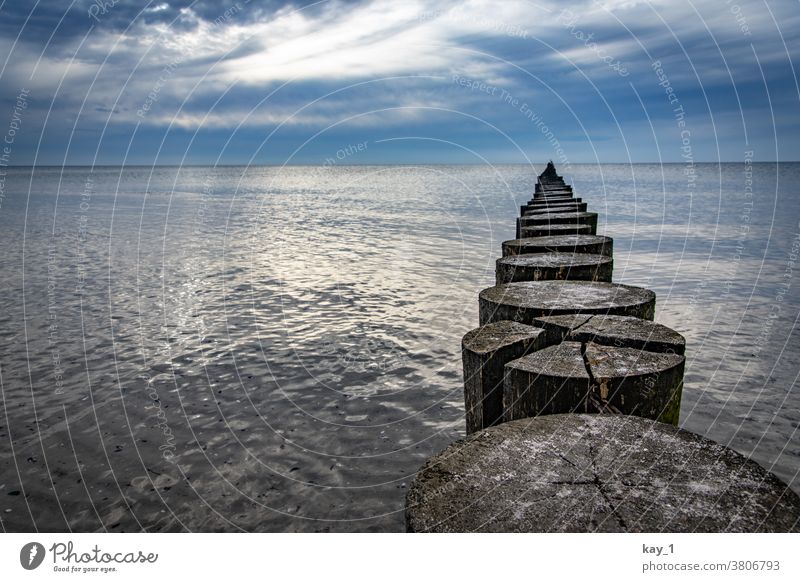 Buhne im stillen Wasser der Ostsee Ferne Himmel Horizont Natur Menschenleer Farbfoto Außenaufnahme Kontrast Panorama (Aussicht) Meer Starke Tiefenschärfe
