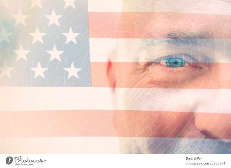 USA - Mann - Stolz und Patriotisch Patriotin Amerikaner Gesicht Patriotismus Flagge fahne