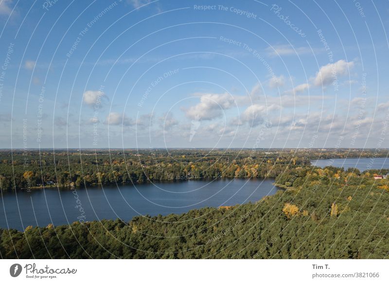 Brandenburger Himmel mit See Natur Außenaufnahme Landschaft Farbfoto Menschenleer Umwelt Tag Wald Wolken Schönes Wetter Textfreiraum oben
