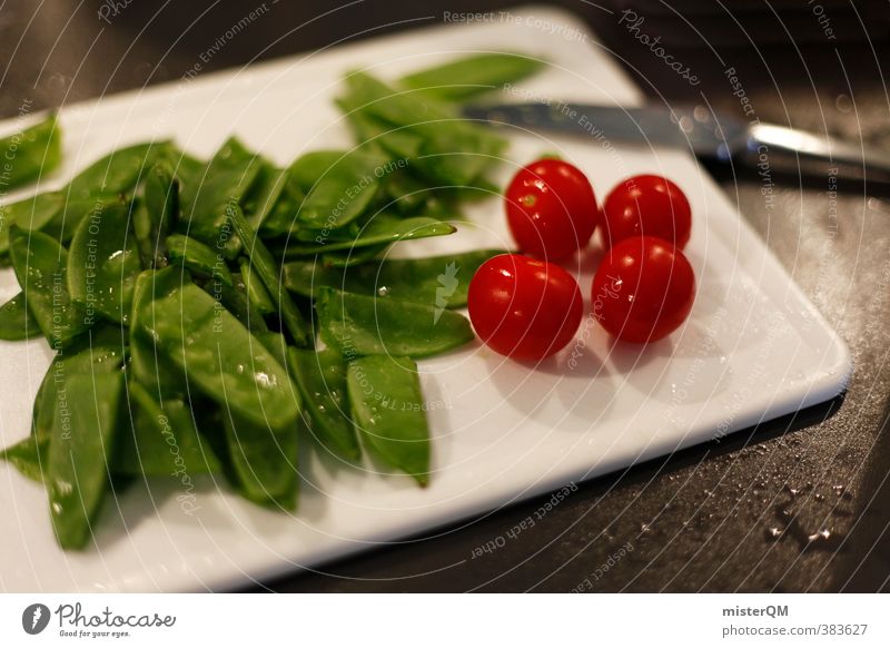 red-light green-light. Kunst ästhetisch Foodfotografie Gesunde Ernährung Zuckererbsen Tomate biologisch rot grün Messer Küche Küchentisch Gesundheit Vitamin