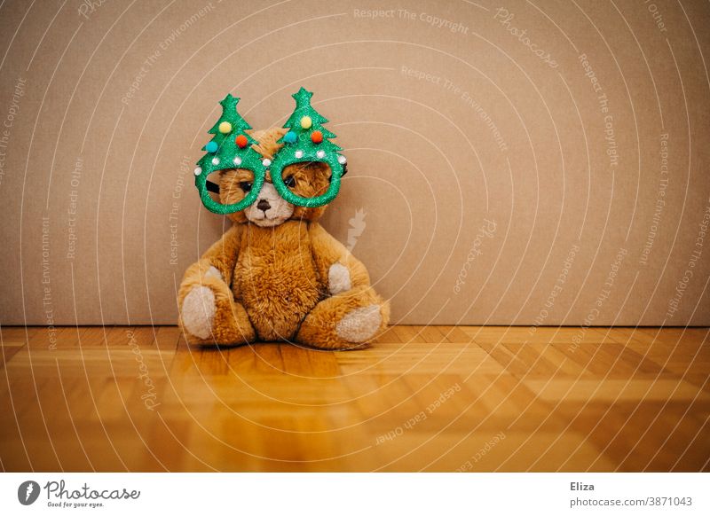 Weihnachts-Teddybär Weihnachten Kuscheltier weihnachtlich Weihnachtsschmuck Weihnachtsdekoration Kindheit Geschenk Weihnachtsgeschenk Brille kitschig