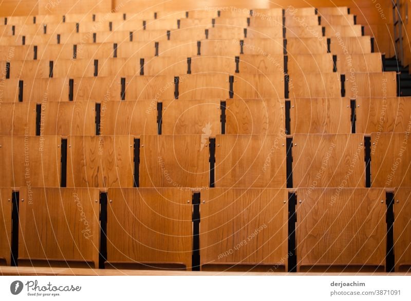 Ein leerer Hörsaal, ganz viele Stühle aus Holz hörsaal Farbfoto Bildung Studium Menschenleer Erwachsenenbildung Innenaufnahme Student lernen Prüfung & Examen