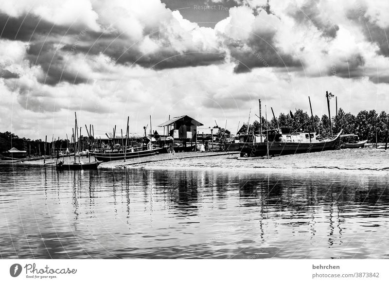 fischer Außenaufnahme authentisch Fernweh Idylle Sarawak bako nationalpark Malaysia Borneo fantastisch außergewöhnlich exotisch Fischerboot Hütte Fischerdorf