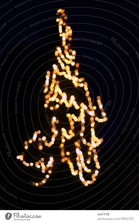 Weihnachtsbeleuchtung am Baum Weihnachtsbaum unscharf Nacht draußen Dekoration Lichterkette unregelmäßig Elektrisches Licht adventszeit Vorweihnachtszeit