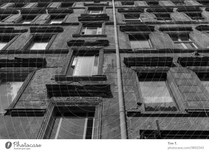 eine alte Hausfassade in Berlin Prenzlauer Berg Fenster Hinterhof Hof Innenhof Stadt Menschenleer Tag Stadtzentrum Altstadt Hauptstadt Altbau Außenaufnahme