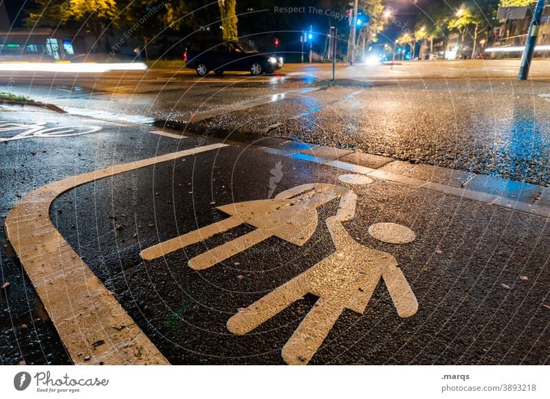 Fußgängerüberweg nachts Nacht Straßenverkehr Kreuzung Fußgängerübergang Ampel Sicherheit Kind Mutter Piktogramm Fahrbahnmarkierung Wege & Pfade