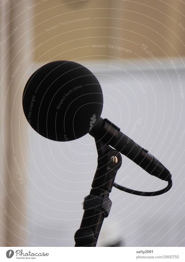 räusper... Mikrofon Kugelmikrofon Unterhaltungselektronik Open Air sprechen rund schwarz Kommunizieren live laut Lautstärke Tontechnik Rede Außenaufnahme