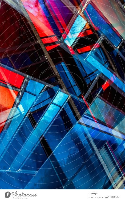 Buntglas Strukturen & Formen Muster abstrakt Nahaufnahme Doppelbelichtung Kirchenfenster Licht modern Dekoration & Verzierung leuchten Mosaik Farbe chaotisch