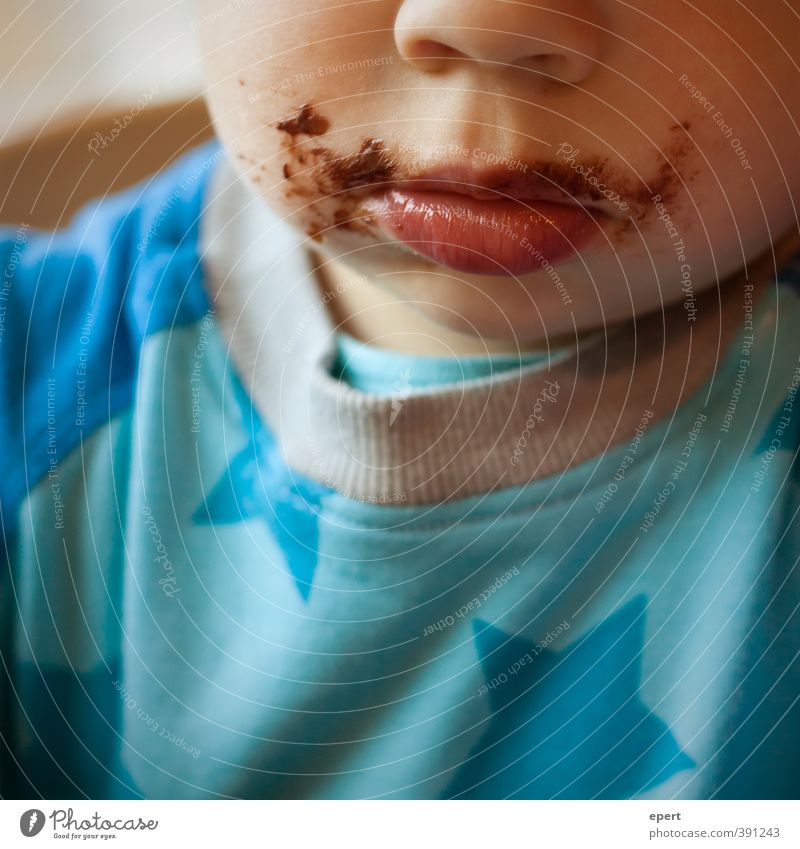 Morgenstund hat Schoko im Mund Süßwaren Schokolade Essen Frühstück Kind Kleinkind Nase Fröhlichkeit niedlich Glück Zufriedenheit genießen beschmutzen klecksen