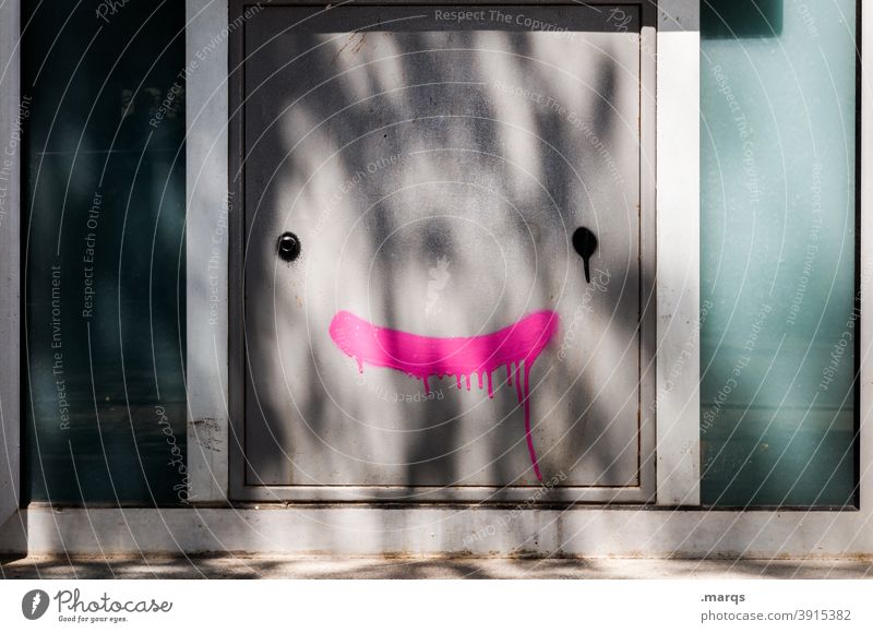 :) Tür Tor Schattenspiel Graffiti lachen Gesicht Wand geschlossen Fassade positiv Fröhlichkeit zuversicht