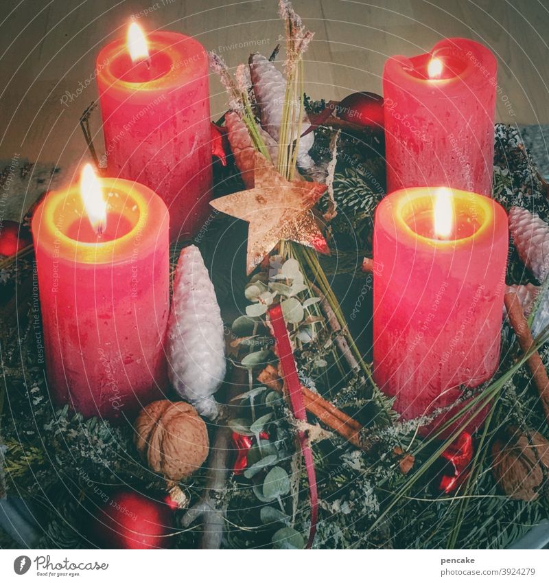 besinnlich Kerzen brennen Weihnachten Hoffnung Adventskranz 4 Licht Wärme Feiertage Sonntag Kerzenschein Dekoration & Verzierung Weihnachten & Advent