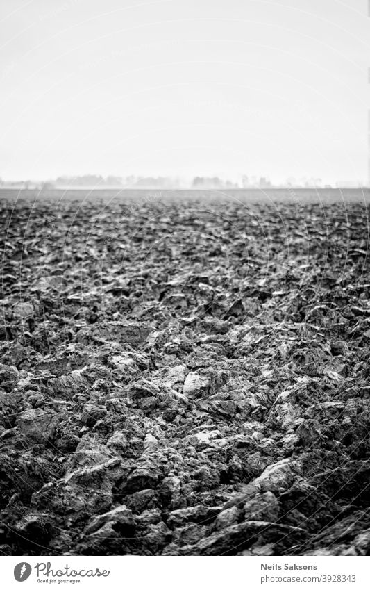 Gepflügtes landwirtschaftliches Feldmuster Boden Erde Himmel Ackerland Land Schmutz Ackerbau Agronomie Asien Herbst Hintergrund schwarz braun kultiviert