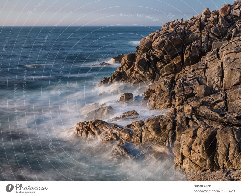 Wellen an der Atlantikküste, Galicien, Spanien Küste Fels Stein Horizont Meer Reise Reisen Reisefotografie Langzeitbelichtung Landschaft Natur Außenaufnahme