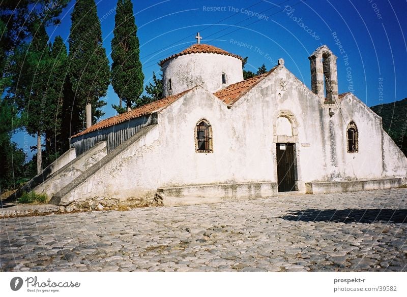 Panagia Kreta Griechenland historisch weiß Kopfsteinpflaster Religion & Glaube schön Europa blau Himmel Alte Kirche