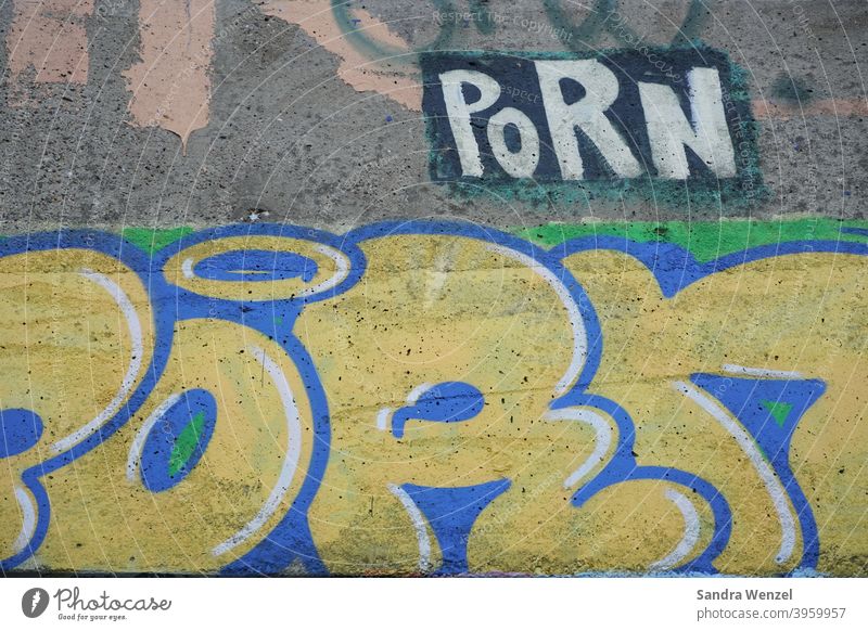 Grafitti Bahnhof Mauer bunt Porn Buchstaben Sprayer Grafittientfernung Stadt Kunstwerk Antifa