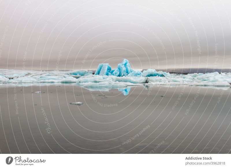 Eisberge im Meer im Winter MEER kalt Wasser Winterzeit prunkvoll Landschaft Meereslandschaft Island grau Himmel Saison Natur Umwelt trist dumpf gefroren Wetter