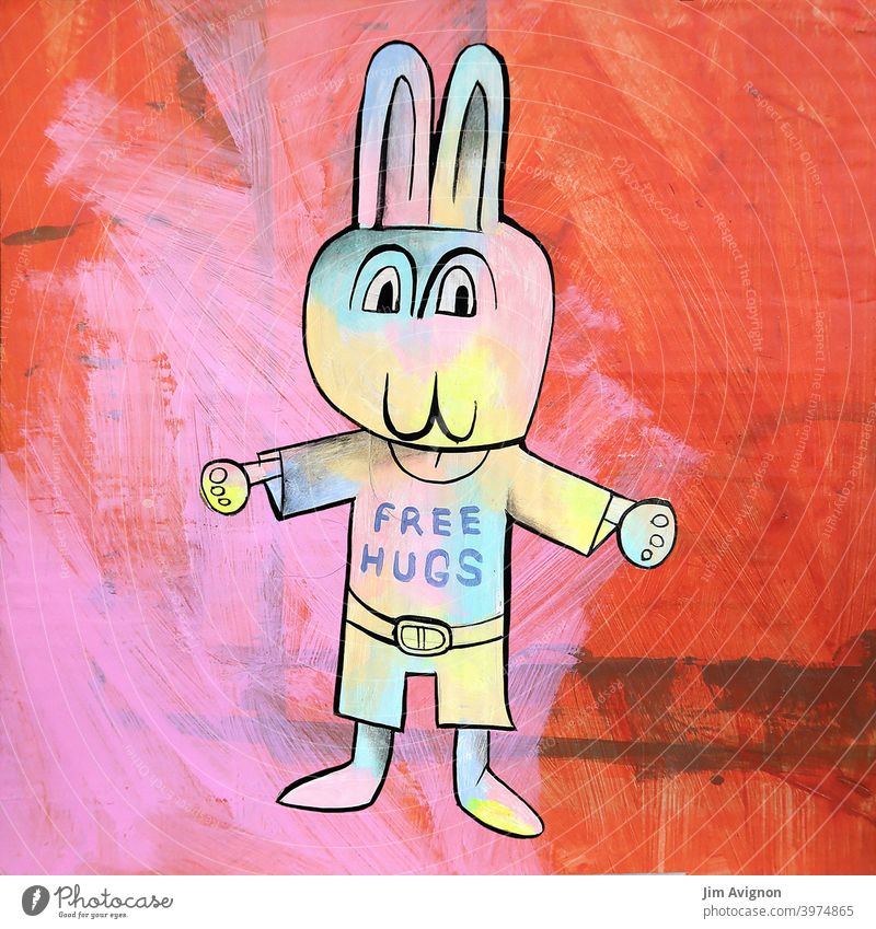 Freundlicher Hase mit Hose bietet Umarmungen an - Free Hugs nächstenliebe freundlich Liebe illustration