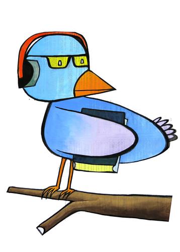 Der Nerd Bird Streber Vogel leistungsstark Brille Kopfhörer