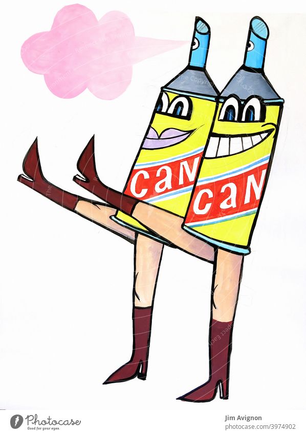 Spray Can Cancan Sprühdose Tänzerin Beine Tanzen sprühen Umweltverschmutzung Sprühwolken illustration Kunst