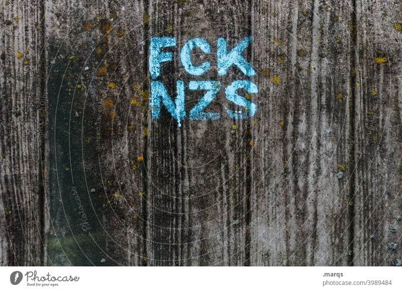 FCK NZS Graffiti Wand grau blau Buchstaben Schriftzeichen nazis raus Politik & Staat Faschist Wahlen extrem Antifaschismus Faschismus fuck nazis Kommunizieren