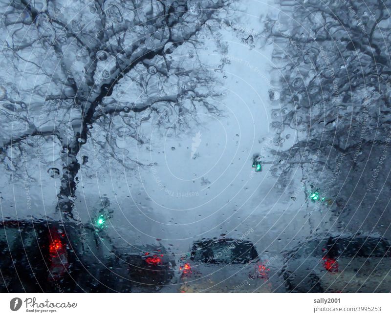 Wintereinbruch... Verkehr Auto Straßenverkehr Schnee nass Ampel grün Wetter schlechtes Wetter Sichtbehinderung Autofahren Verkehrswege Wege & Pfade Stadt
