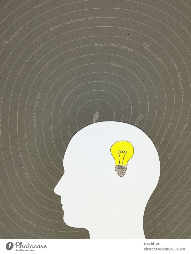 Idee / Einfall - Kopf und Glühbirne kopf Gehirn Erfolg Antwort Lösung Wissen Bildung Lösungsweg