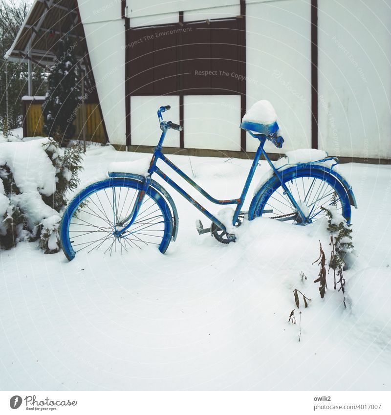 Blaugefroren Schnee Fahrrad im Freien Natur Frost kalt Winter Radfahren Mobilität schneebedeckt Winterstimmung Aktivitäten im Freien Winterurlaub eingeschneit