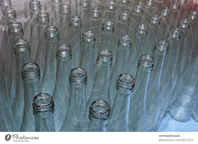 Leere Flaschen flaschenhals palette leer weißglas reihe offen glasklar rotweinflasche viele menge