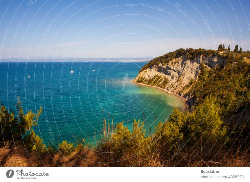 Strunjan Klippe an der Küste linę von Slowenien. strunjan Adria reisen Sommer Bucht Strand MEER Ufer Einfachheit horizontal sehen lebhaft spielend Erholung