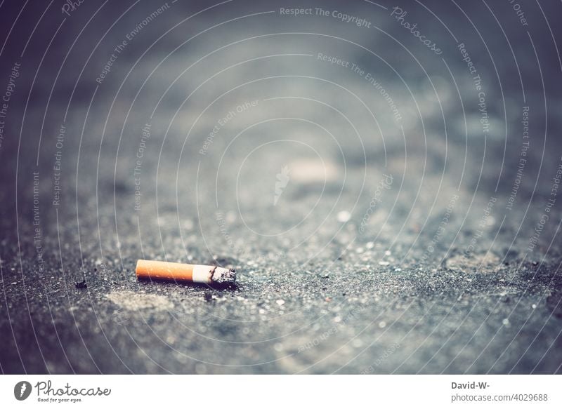 Zigarettenstummel liegt auf dem Boden rauchen liegen Müll weggeworfen Umweltverschmutzung Nikotin Abfall gesundheitsschädlich ungesund Gesundheitsrisiko