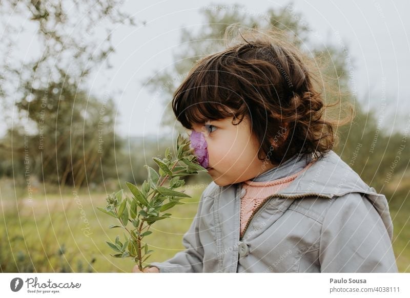 Kind riecht wilde Blume riechen riechend Kindheit 1-3 Jahre Kaukasier Neugier Bildung Leben Glück Spielen Tag Kindheitserinnerung Freizeit & Hobby Farbfoto