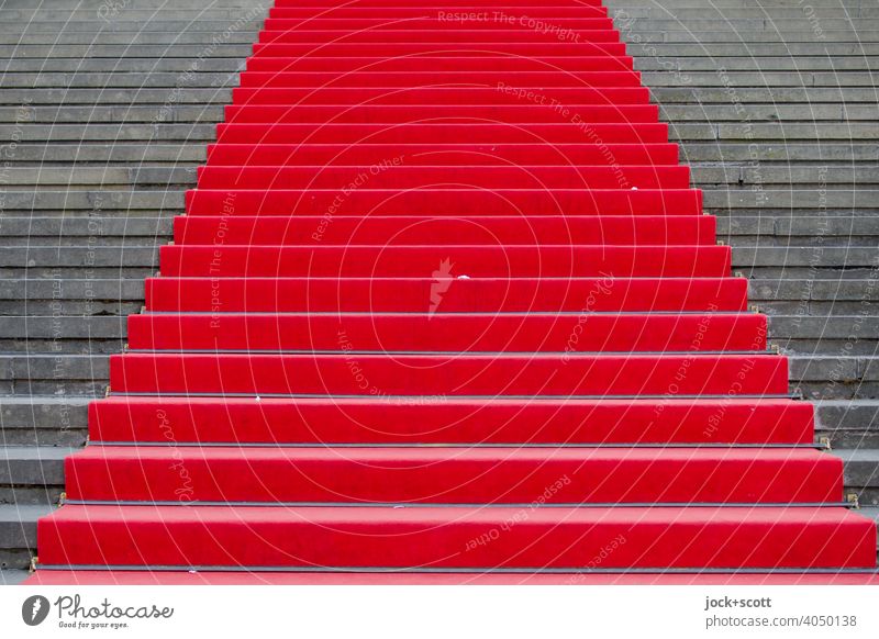 einfach ein roter Teppich Kultur Roter Teppich Treppe seriös Ehre Erfolg Symmetrie Wege & Pfade Stufenordnung Strukturen & Formen Hintergrund neutral