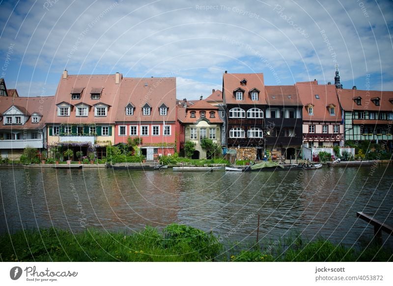 Klein Venedig Bamberg in Oberfranken Architektur Fachwerkhaus Stil Altstadt Fachwerkfassade Sightseeing Weltkulturerbe Regnitz Fluss Schönes Wetter historisch
