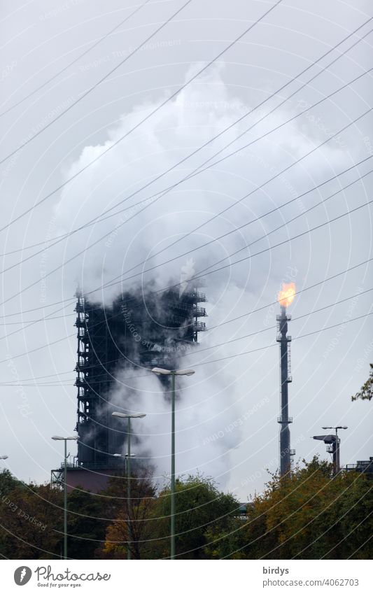 Löschturm vom Stahlwerk Thyssen-Krupp Kokerei in Duisburg. gewaltige Dampfwolke, Löschwolke die beim Abkühlen von heißem Koks in einem Holzturm dem Löschturm entsteht