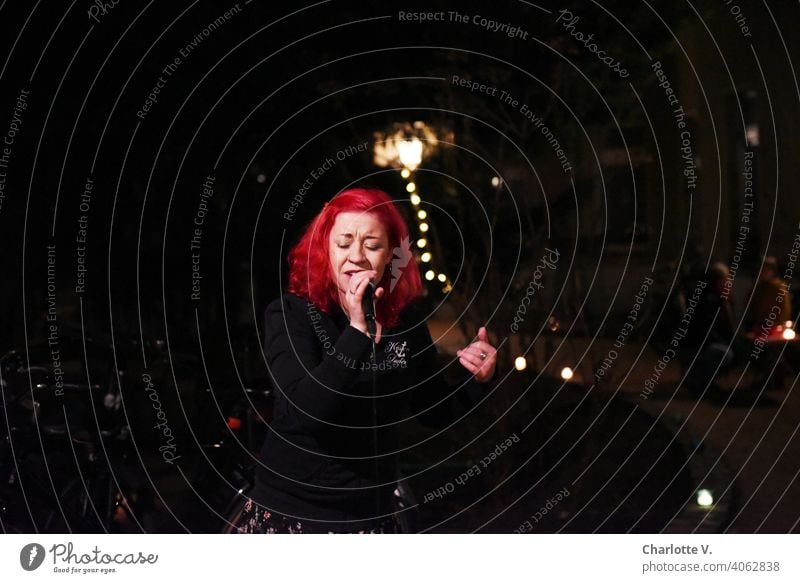 Hofkonzert Konzert Sängerin Frau Künstlerin Musik Musikerin rote Haare singen Singend Mikrofon Gesang Klang Stimme Rhythmus Blues Lichtblick eine person Mensch