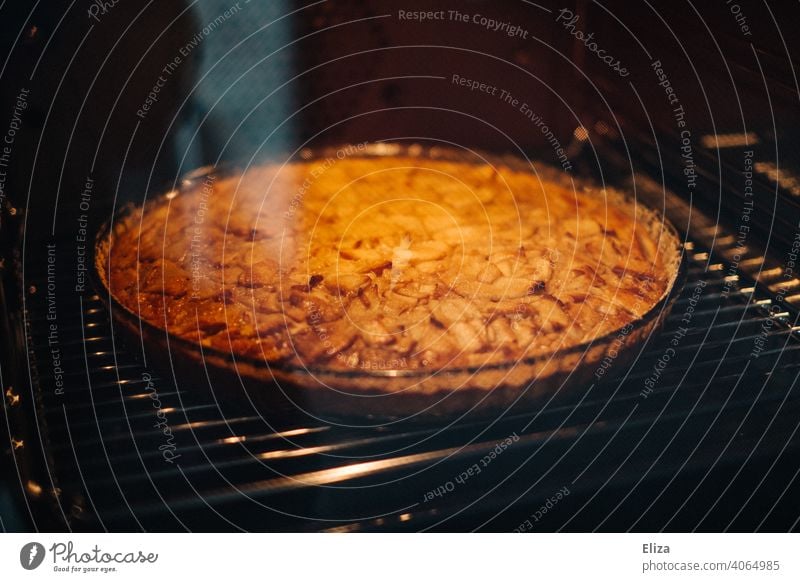 Apfelkuchen bäckt im Ofen. Kuchen ofen backen Tarte Apfeltarte lecker selbstgebacken Backwaren Teigwaren Warm rund