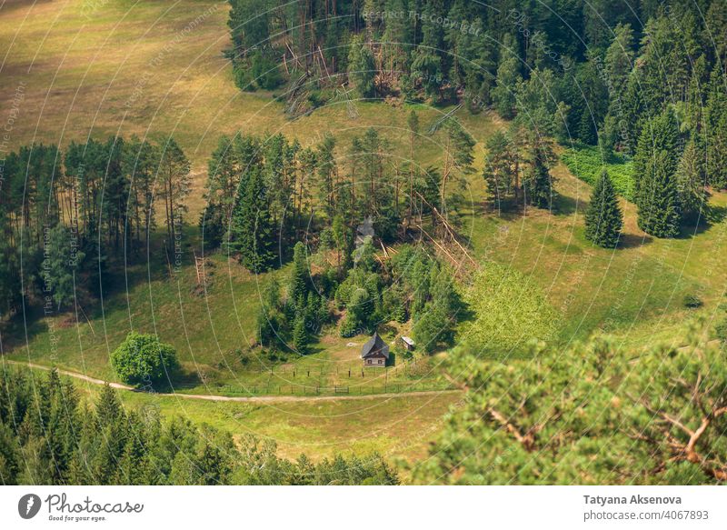 Blick vom Berg auf Jetrichovice, Böhmische Schweiz, Tschechische Republik Tschechen Bohemien Wald Berge u. Gebirge Natur Landschaft Hügel Park Sandstein Baum