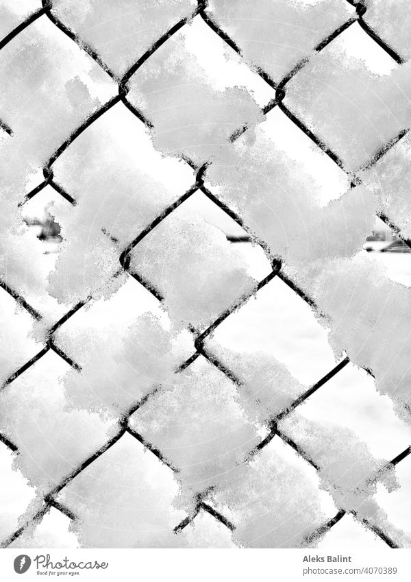 Zaun mit Schnee Winter kalt Außenaufnahme Frost Muster