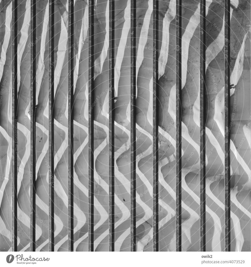 Hinter den Linien Muster abstrakt Schatten Detailaufnahme Nahaufnahme Außenaufnahme parallel Geometrie Untergrund Streifenmuster Schattenmuster Metall Geländer