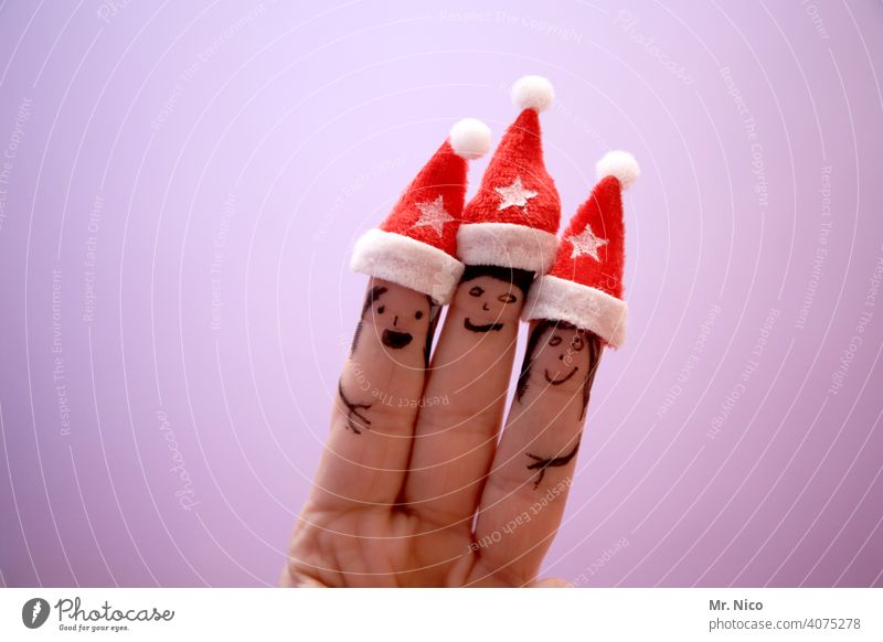 Fingerfreundschaft Weihnachten & Advent Hand Nikolausmütze frech Strichmännchen Fingerhut lustig Freude Fingerpuppe Fingerspiel Kinderspiel Idee Kreativität