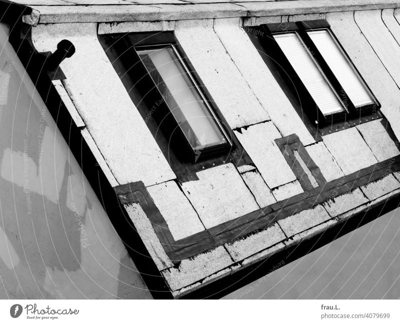 Sanierung bricolage Sparsamkeit sparsam ausgebessert Dach Fassade Haus Fenster geizig Wand Mauer Pfusch Dachpappe Mietshaus