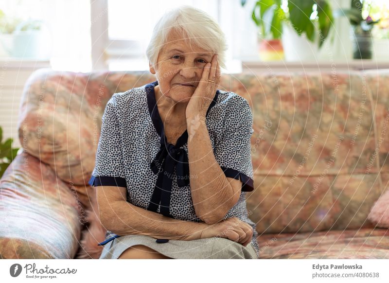 Porträt einer älteren Frau in einem Zustand der Sorge zu Hause traurig einsam unglücklich Depression Unsicherheit Angst beunruhigt Trauer Traurigkeit Verlust