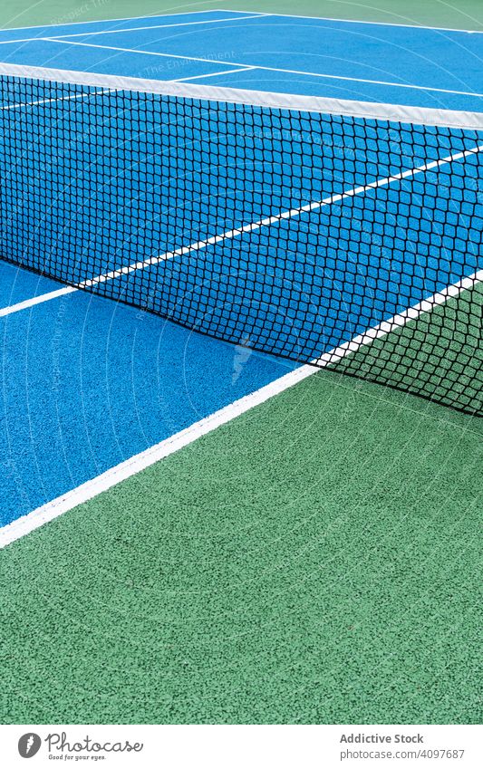 Blauer Tennisplatz keine Menschen Farbe abstrakt aktiv Aktivität sportlich Hintergrund blau farbenfroh Konkurrenz Konzept Leerraum Übung Spiel Gesundheit