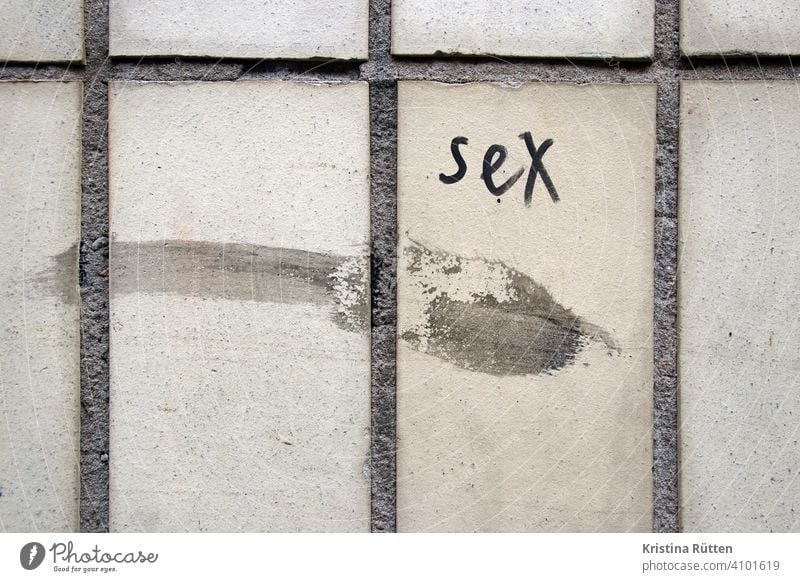 sex und schmiererei an der hauswand graffiti mauer fassade kacheln gebäude sexualität geschlecht geschlechtsverkehr sexy sexismus schmutz schmutzig dreckig