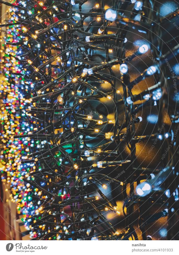 Brillantes Bild einer Menge von Weihnachtslichtern Lichter Weihnachtsbeleuchtung Energie Textur Hintergrund Dekor dekorativ farbenfroh hell Glanz Party